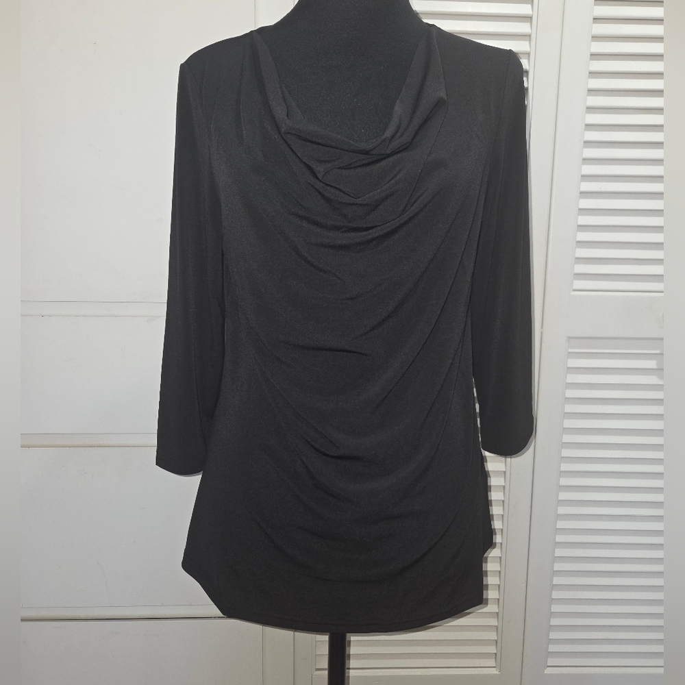 Elegant Black Drape Neck Top. Size M NWT